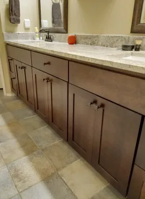 Espresso shaker bathroom vanity cabinetry