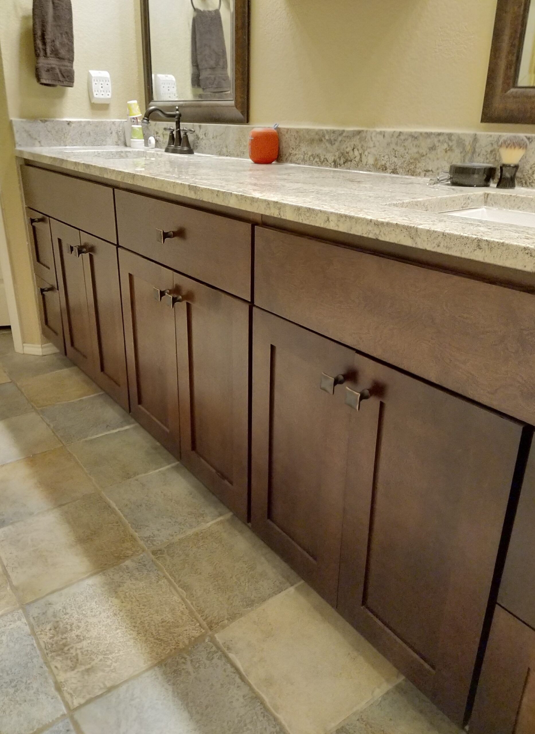 Espresso shaker bathroom vanity cabinetry