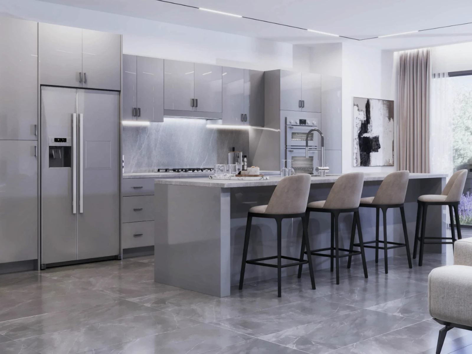 High Glossy Gray kitchen cabinetry