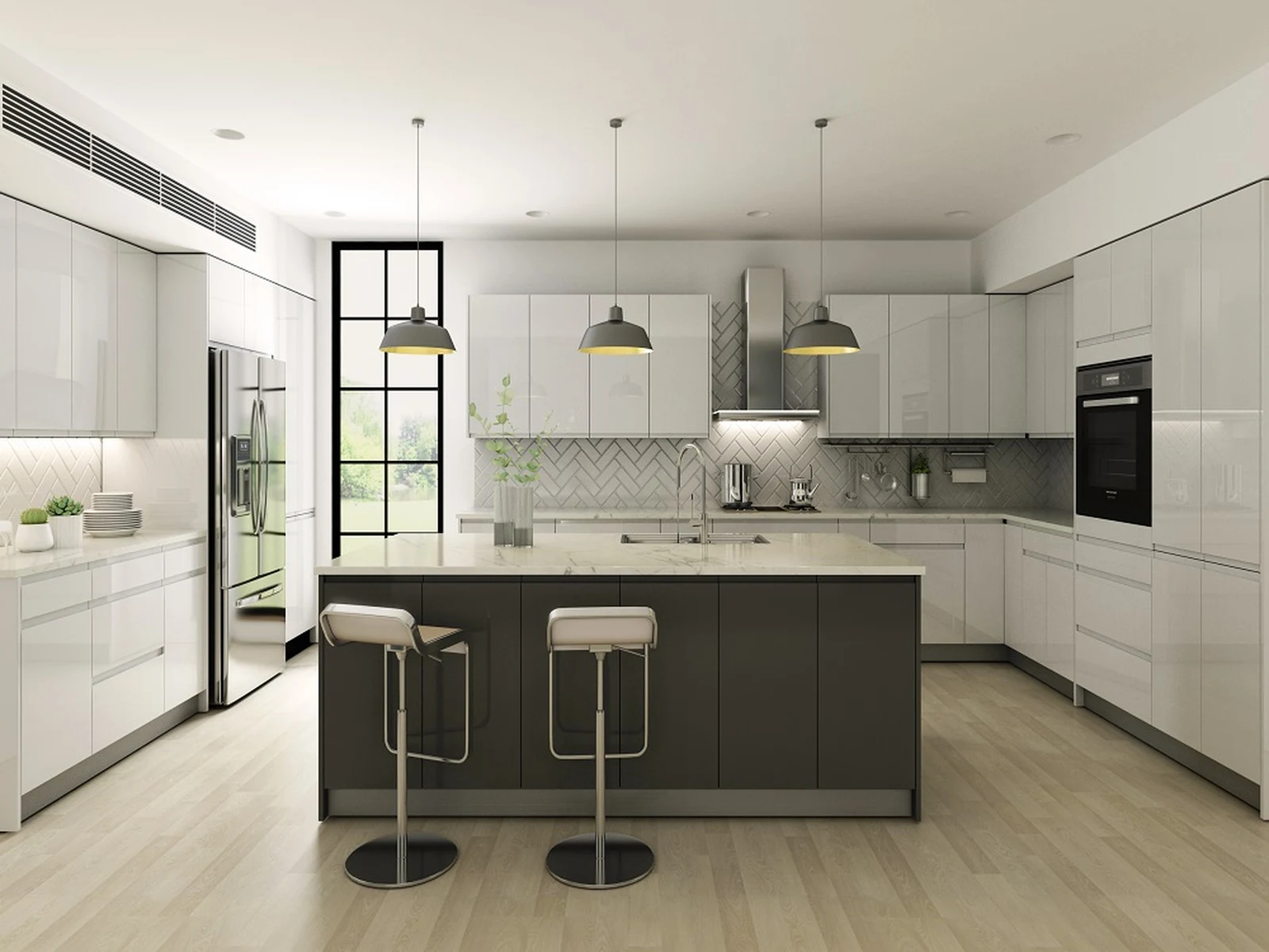 High Glossy White kitchen cabinetry