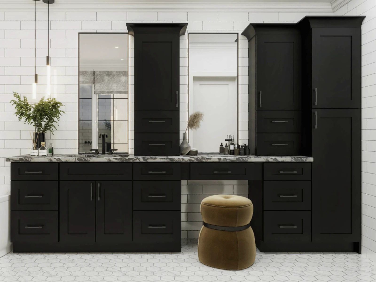 Iron Black matte black double bathroom vanity, front view