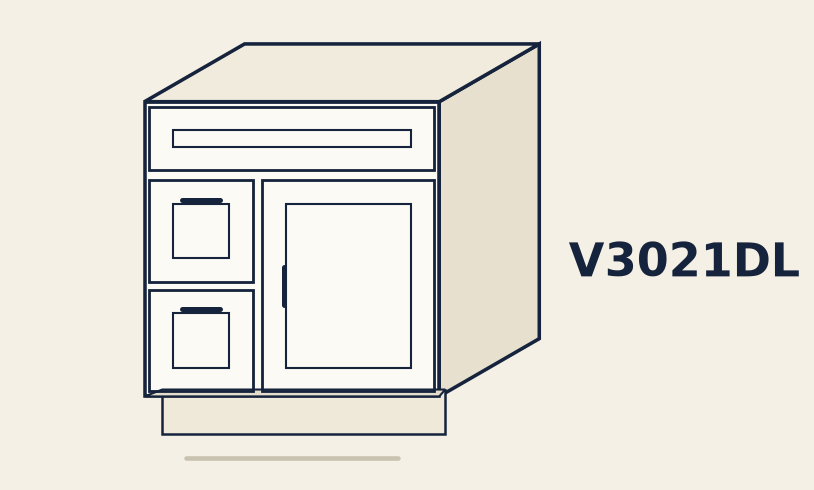 Vanity V3021DL, 30 inch, drawers left, single main door