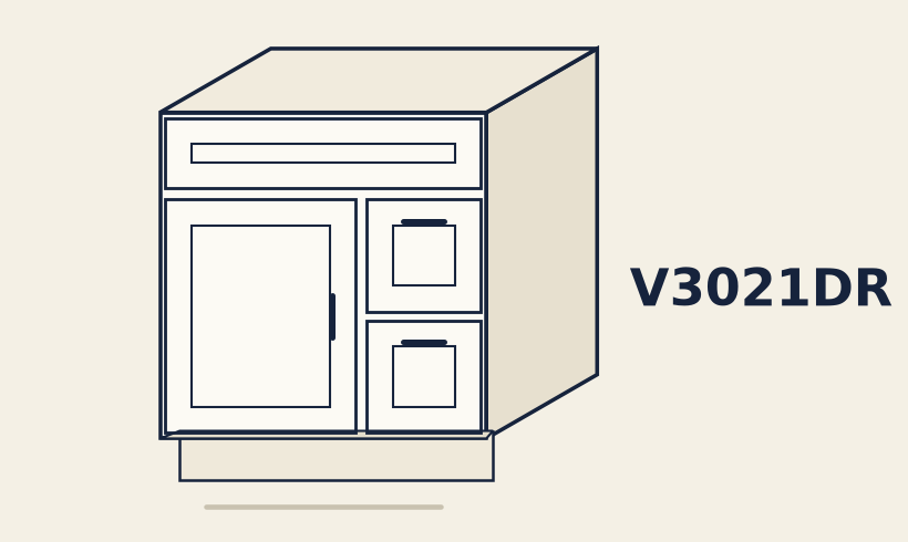 Vanity V3021DR, 30 inch, drawers right, single main door
