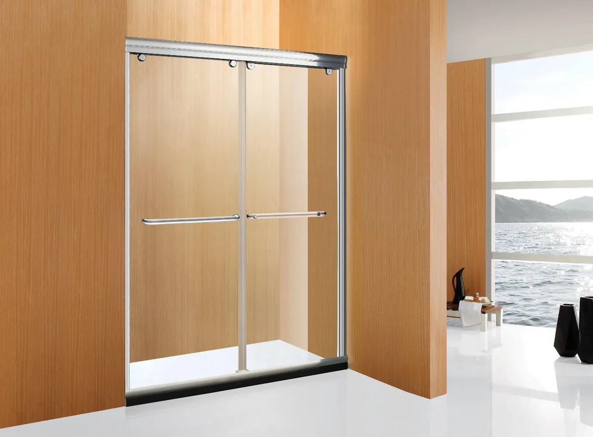 Framed double sliding shower door with aluminium frame
