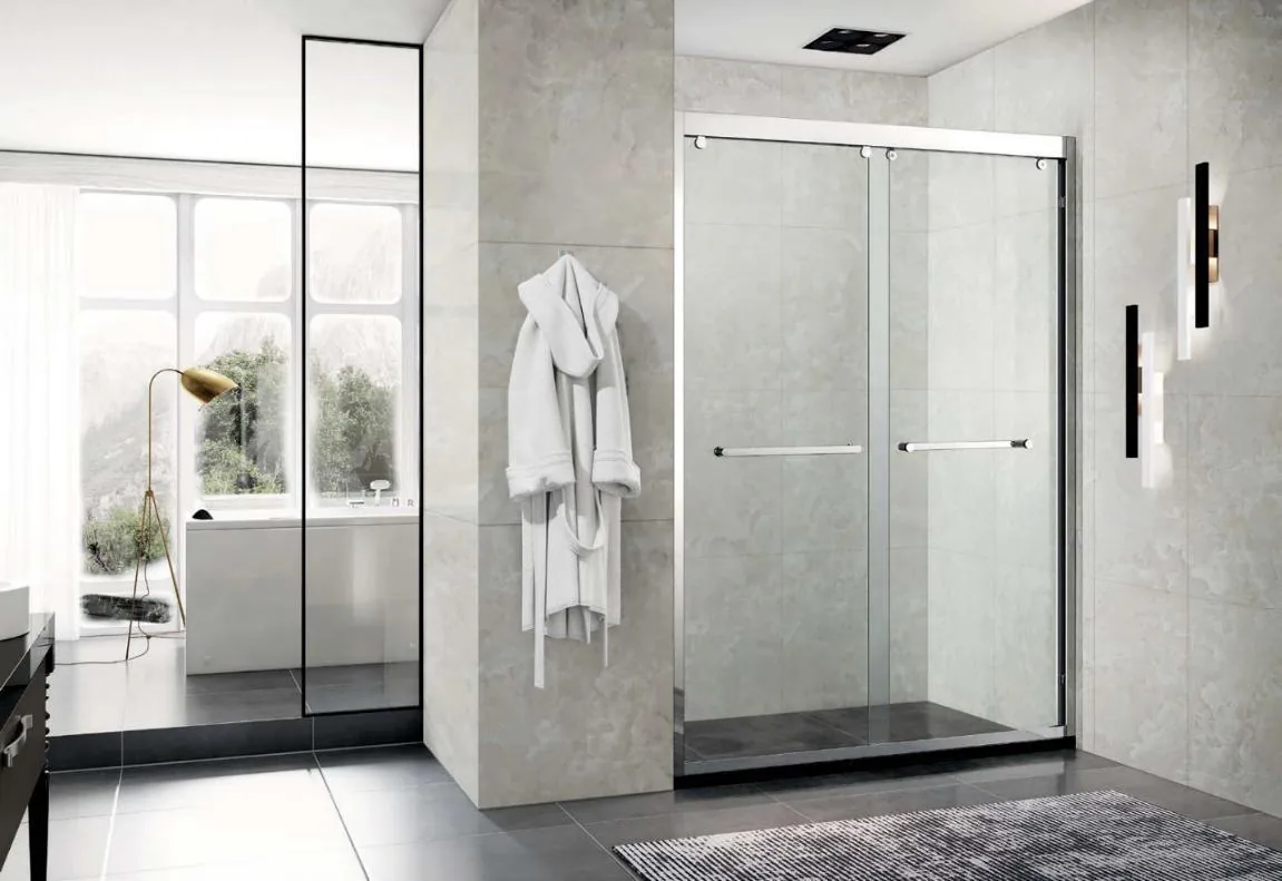 Framed double sliding shower door, chrome frame